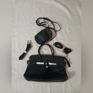 (Bundle)Elegant Black Handbag with Tassel Accent